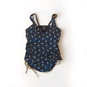 Lands' End Tankini Top Womens 14P Blue Paisley Rouched Underwire Swim Beach